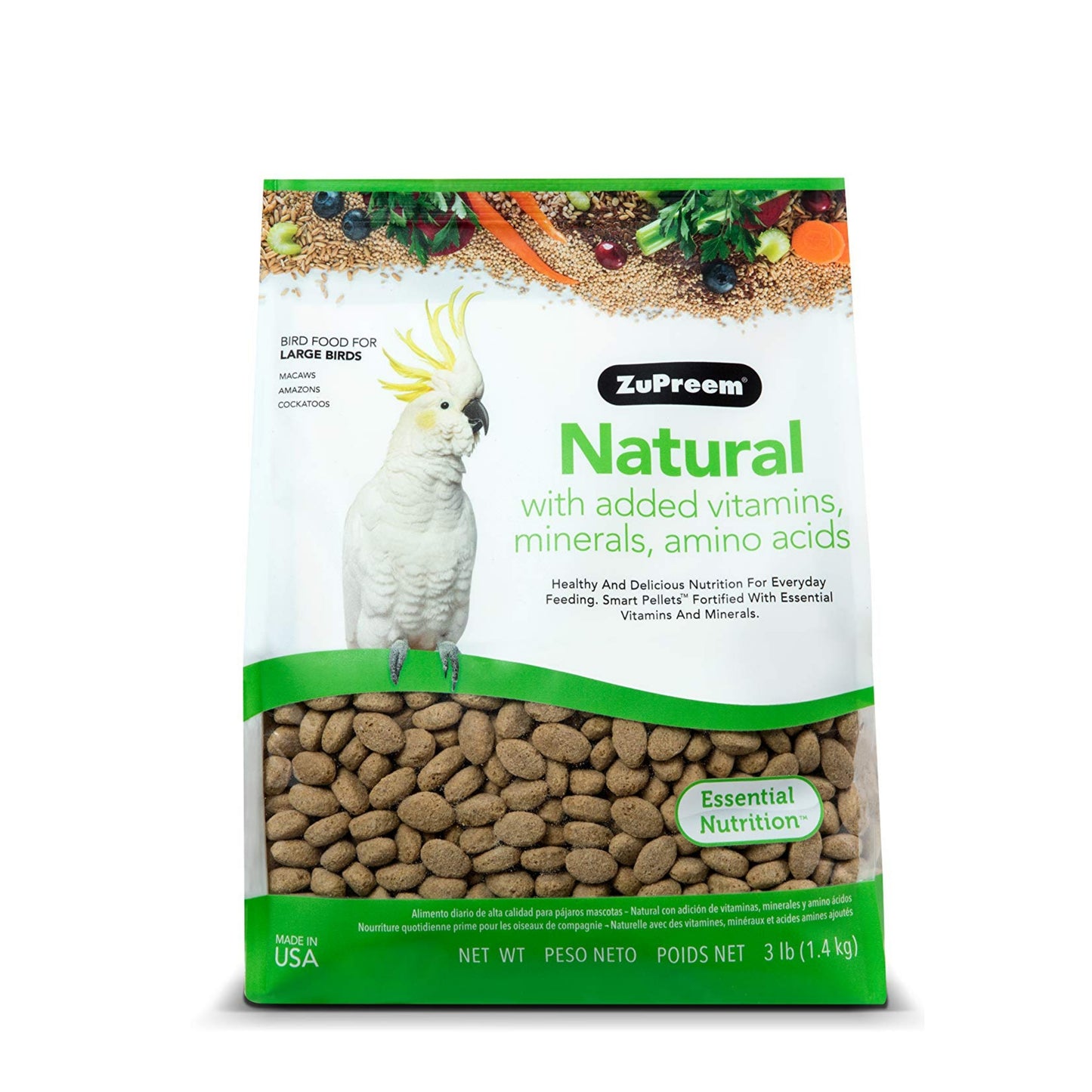 ZuPreem Natural With Vitamins, Minerals, Amino Acids. ( For Large Birds Macaws, Amazons, Cockatoos )