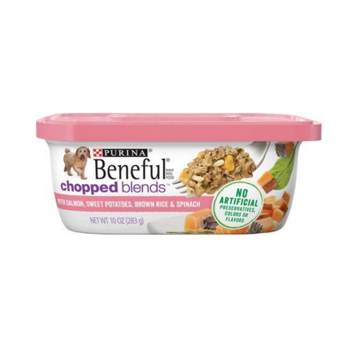 Purina Beneful Chopped Blends. ( Salmon, Sweet Potatoes Brown Rice & Spinach)