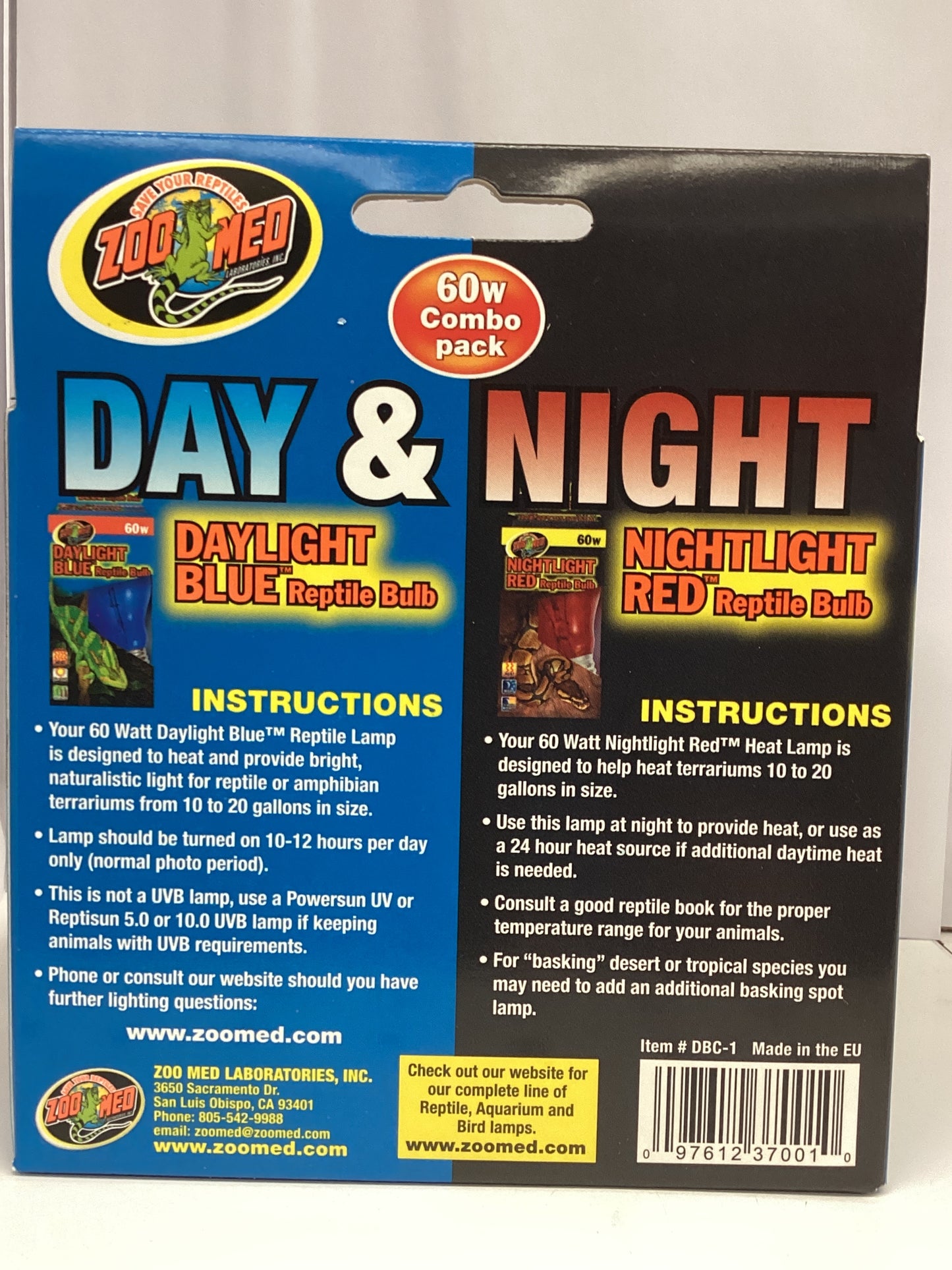 Zoo Med Day & Night Reptile Bulb Combo Pack - 60W Daylight Blue & Nightlight Red