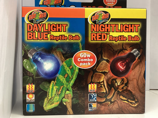 Zoo Med Day & Night Reptile Bulb Combo Pack - 60W Daylight Blue & Nightlight Red